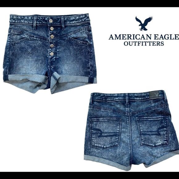 American Eagle outfitters stonewashed denim button fly shorts Sz 6 - Picture 1 of 7